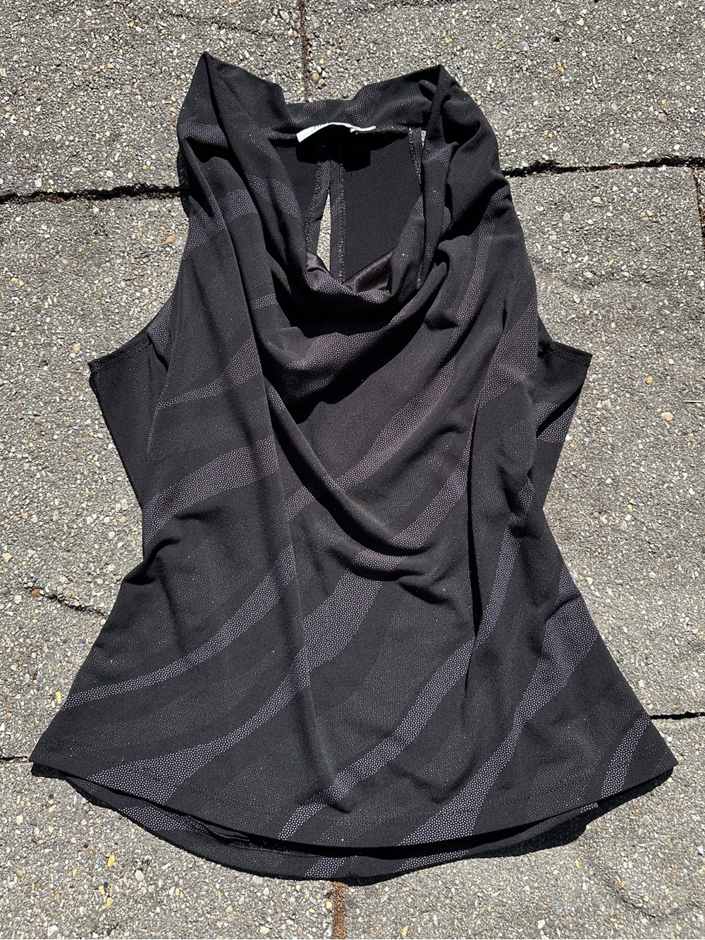 Ricki’s Black Cowl Neck Tank Top - Whimsygoth Wavy Swirl Pattern
